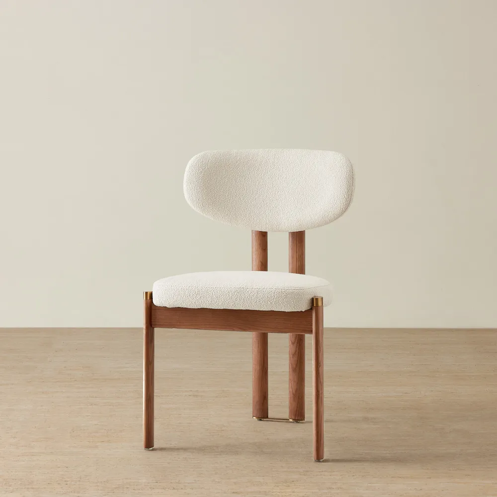 Portobello Chantilly White Fabric Dining Chair - Toffee Brown Ash Legs