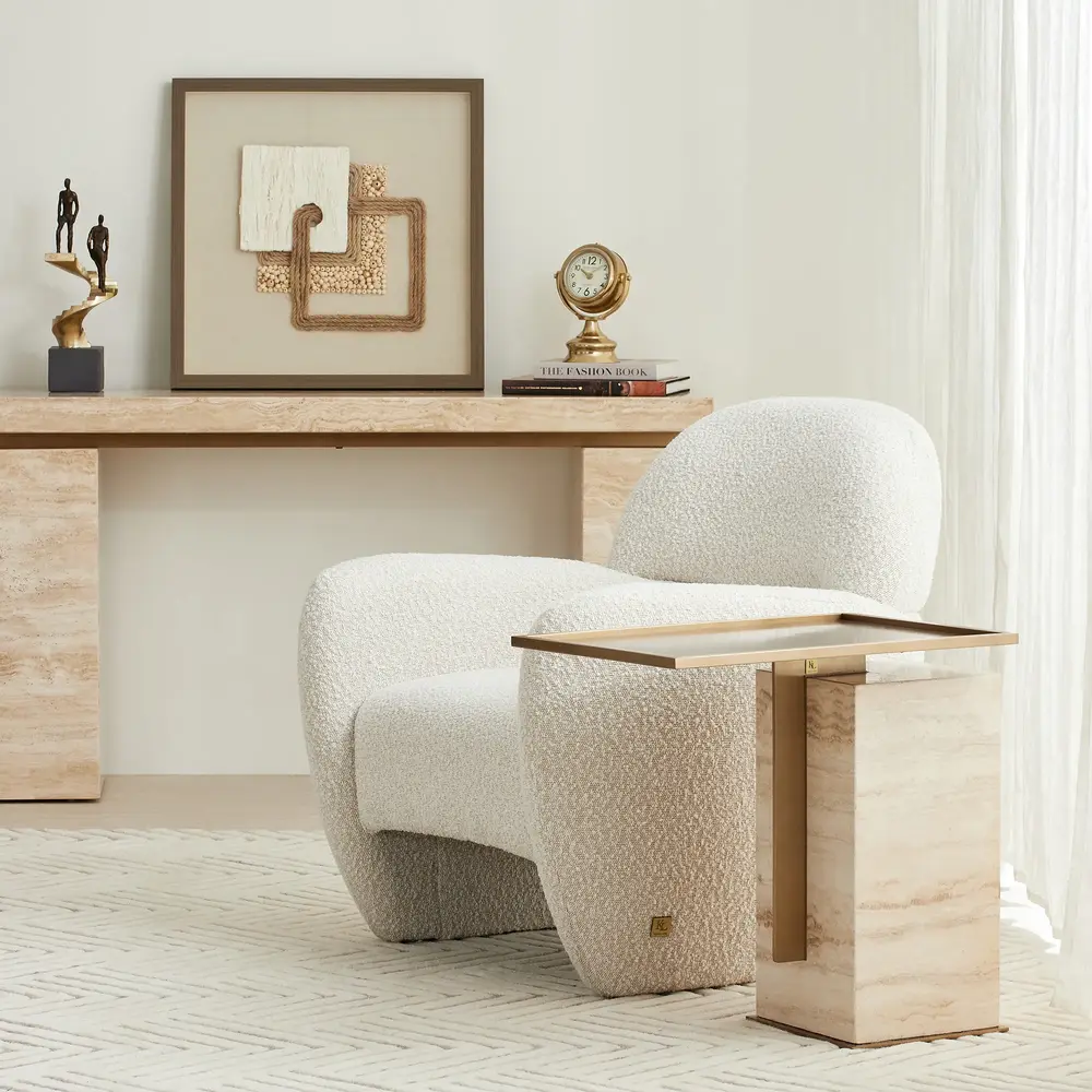 Monolith Natural Cream Travertine Side Table