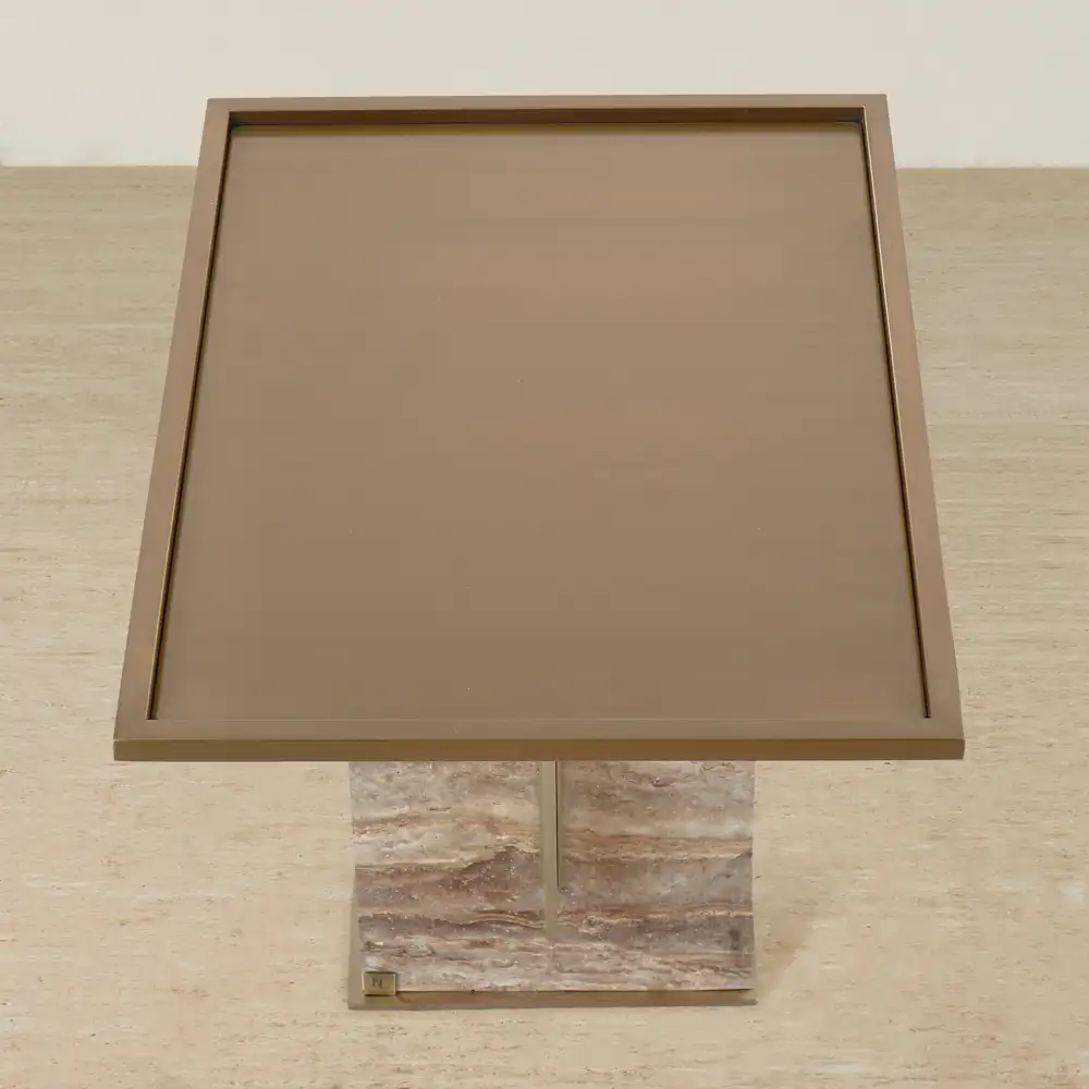 Monolith Natural Silver-Grey Travertine Side Table