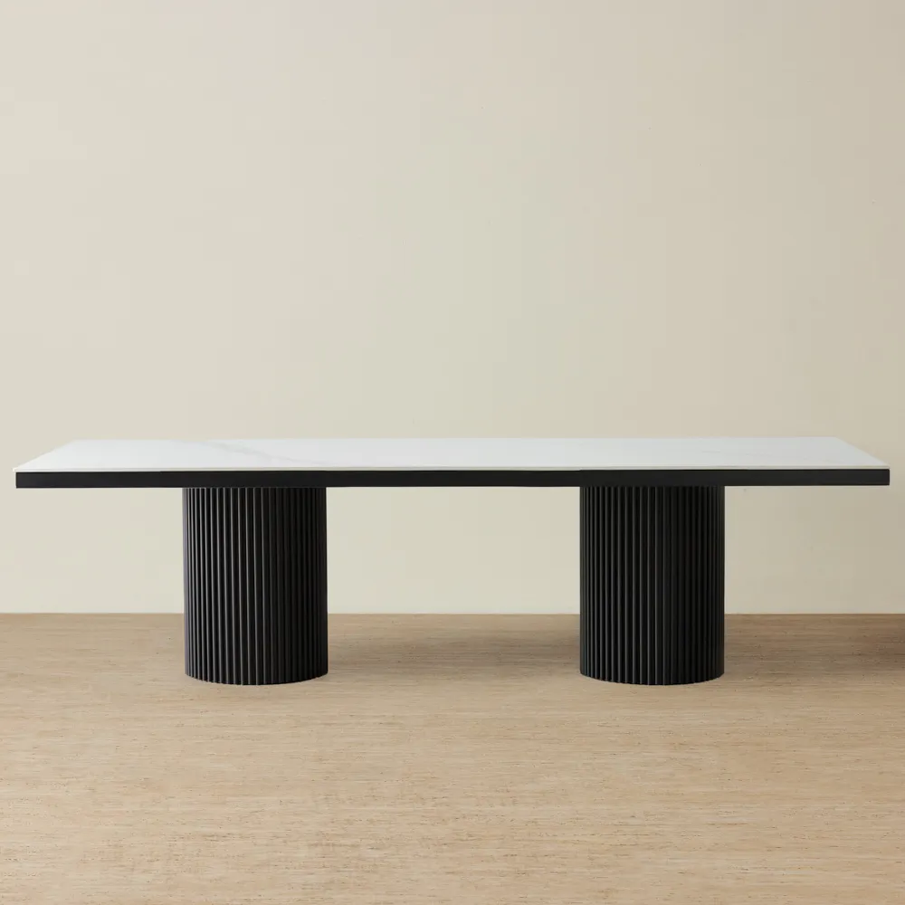Archie Black Rectangular Dining Table with White Sintered Stone Top - 268x118cm