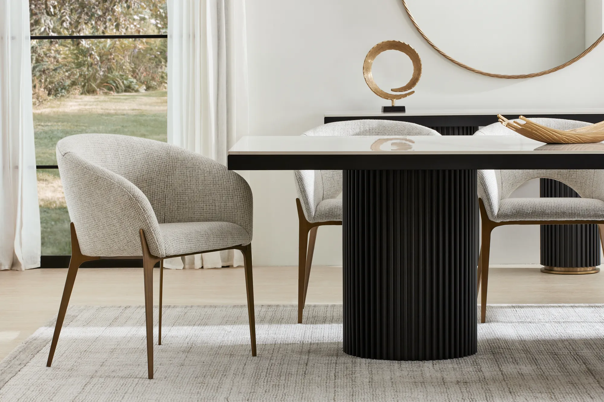 Archie White Sintered Stone Rectangular Dining Table - Matte Black Legs ...