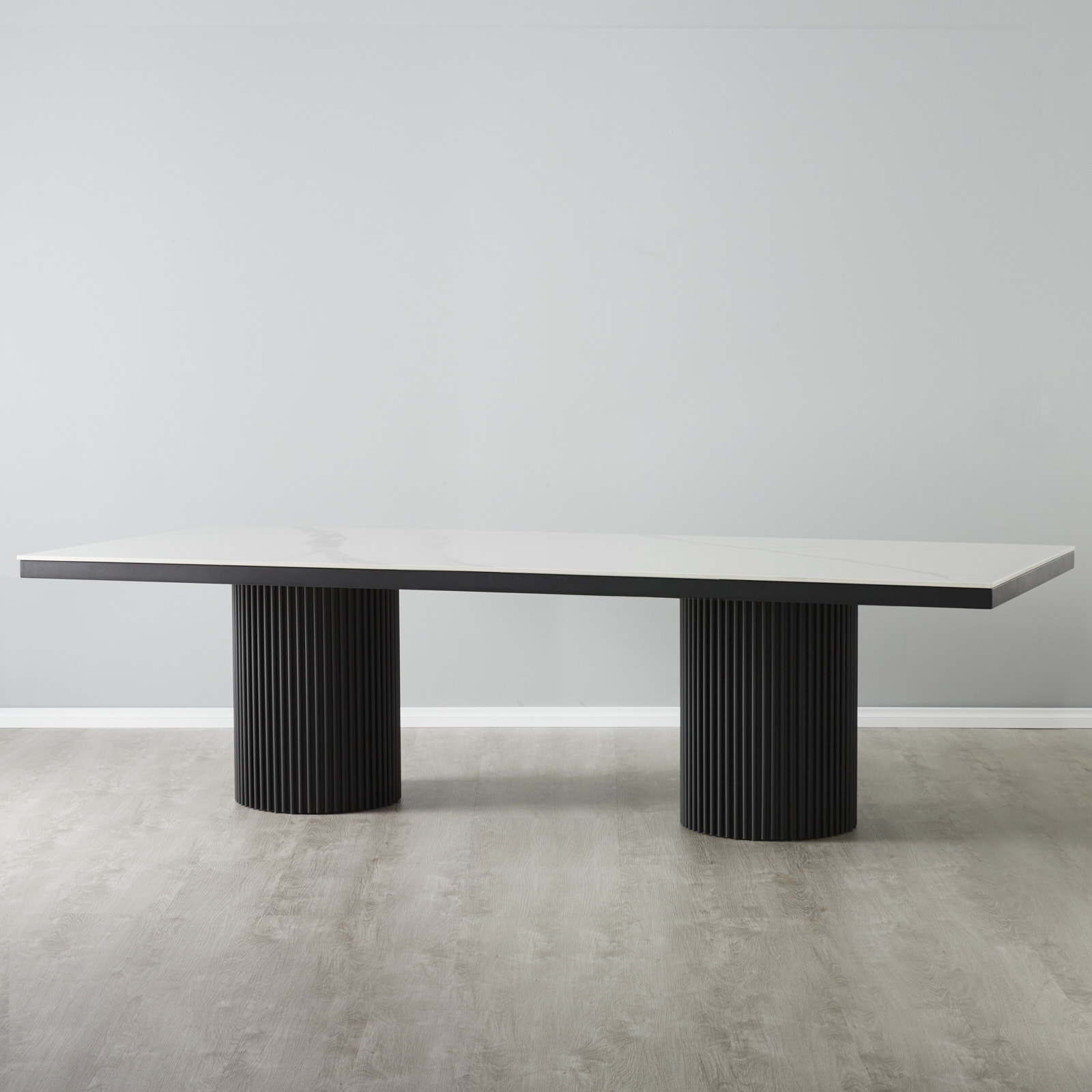 Archie Black Rectangular Dining Table with White Sintered Stone Top ...