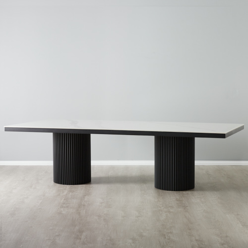 Archie White Sintered Stone Dining Table - Matte Black Legs 268x118cm