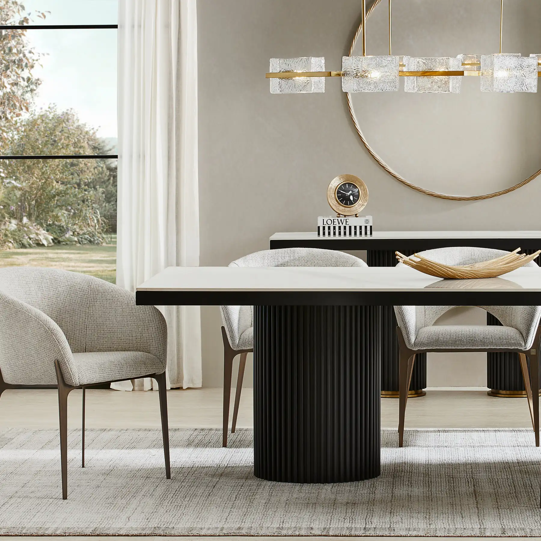 Archie Black Rectangular Dining Table with White Sintered Stone Top ...