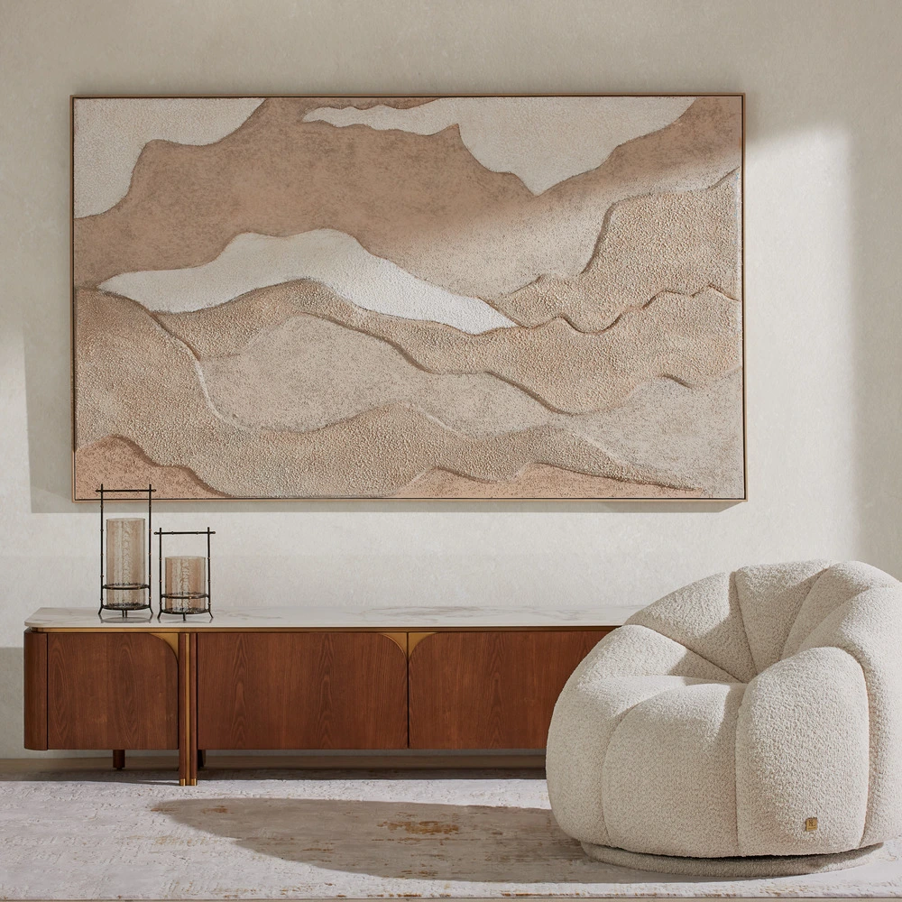 Portobello Toffee Brown Ash Veneer Entertainment Unit - Pandora Brown Sintered Stone Top