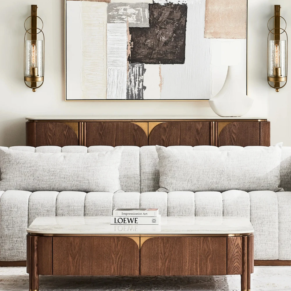 Portobello Toffee Brown Ash Veneer Coffee Table - Pandora Brown Sintered Stone Top