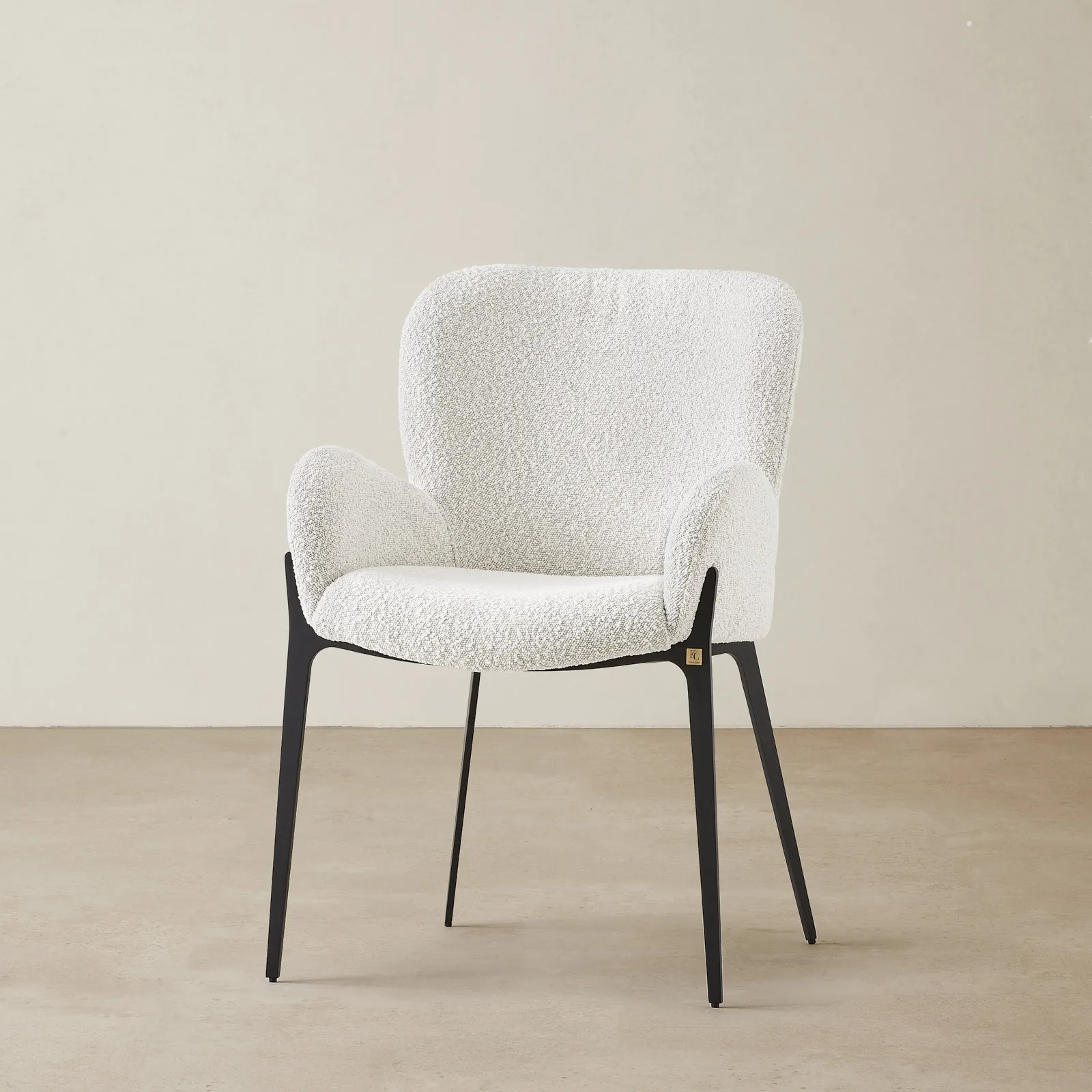 Milana Snow White Boucle Dining Chair Black Metal Legs
