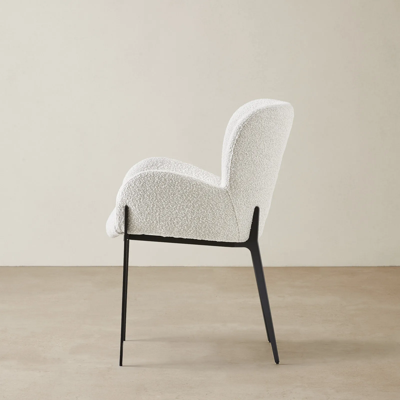 Milana Snow White Boucle Dining Chair - Black Metal Legs | Koala Living