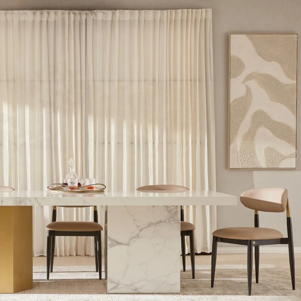 Thames II Polished White Sintered Stone Dining Table