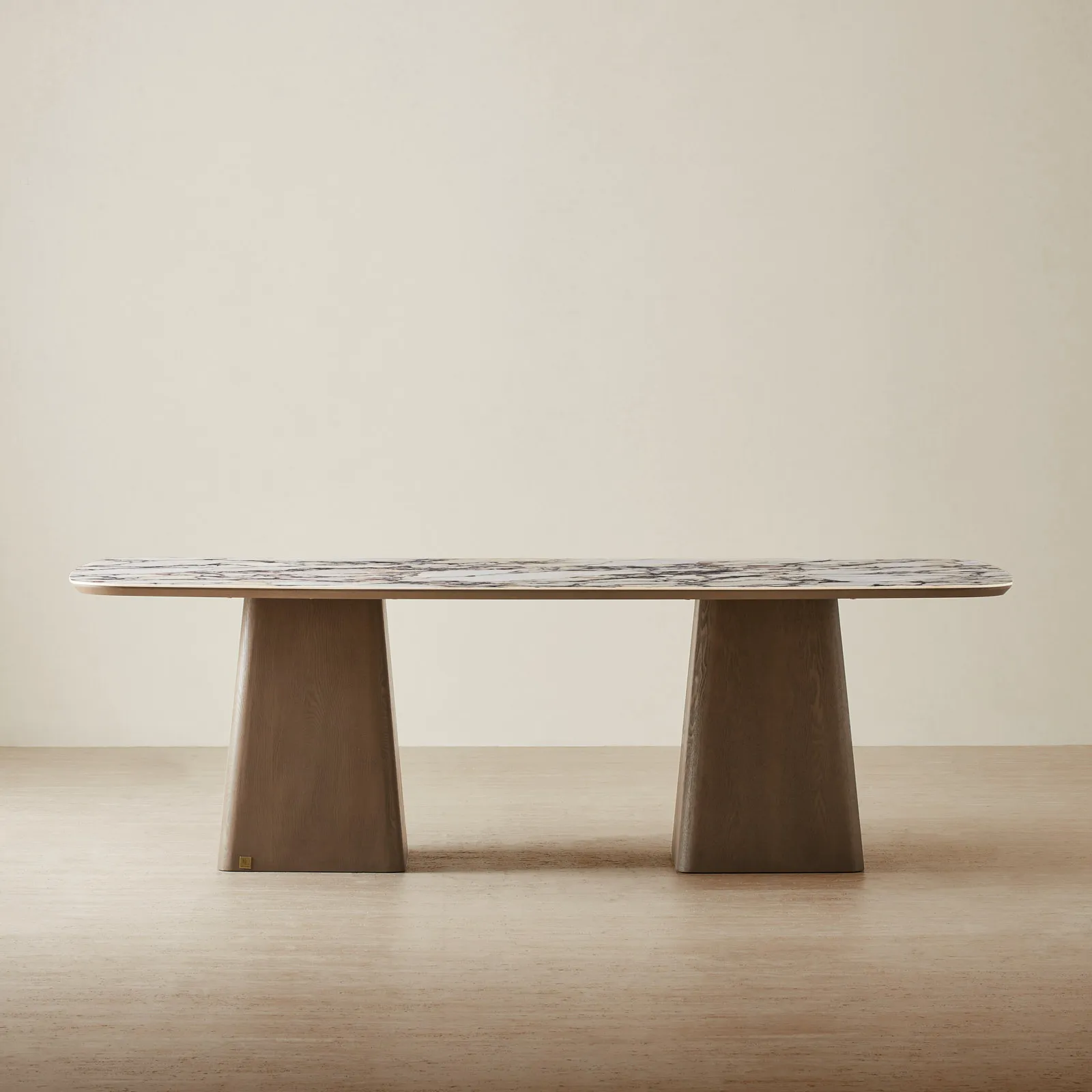 Dunstan Medium Brown Veneer Rectangular Dining Table with Calacatta Viola Sintered Stone Top - 240x120cm