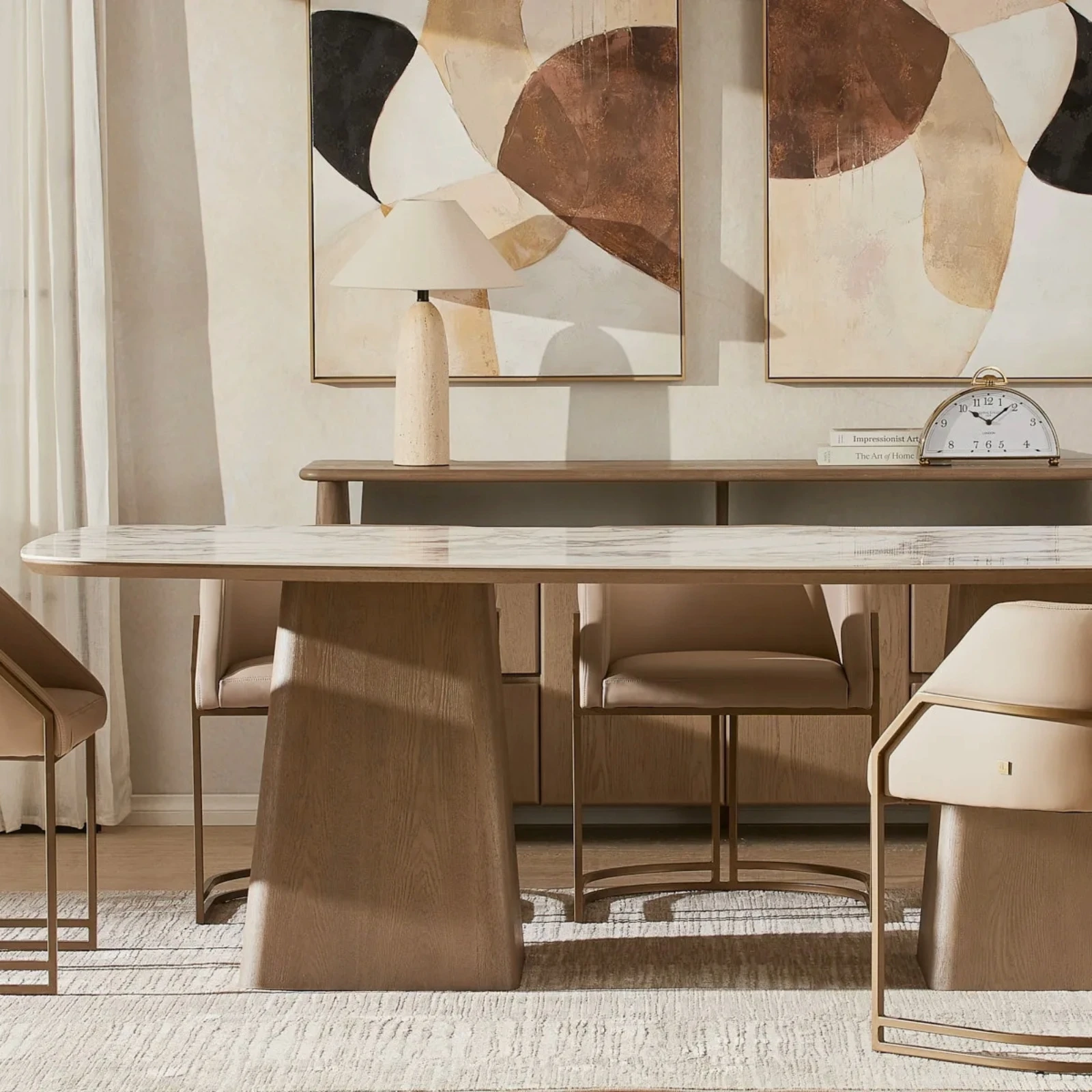 Dunstan Medium Brown Veneer Rectangular Dining Table with Calacatta Viola Sintered Stone Top - 240x120cm