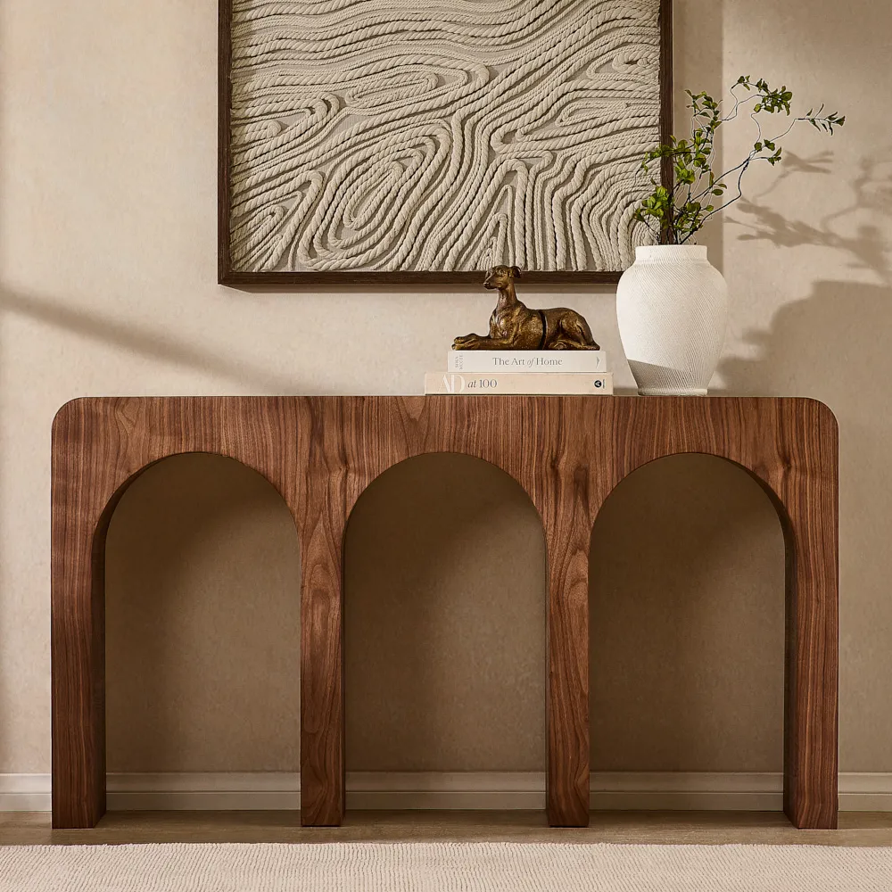 Costanza Arches Walnut Brown Wooden Console Table