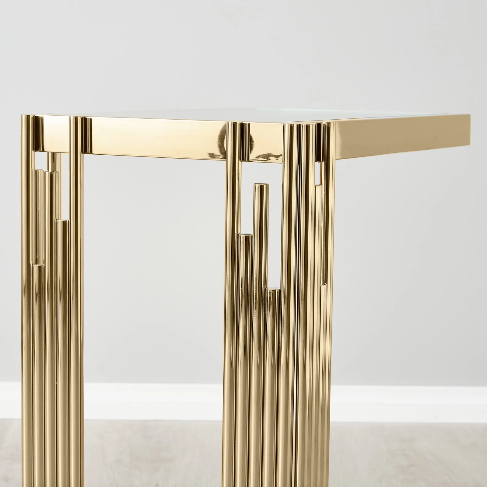 Gold Rectangular Side Table Jules Polished Champagne Gold Stainless Steel Side Table | Koala Living