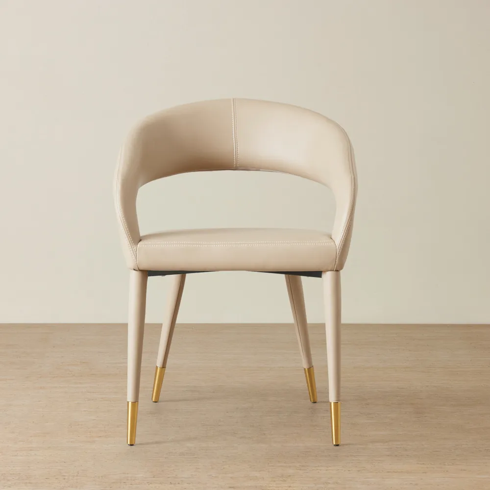 Moulin Sand Beige Vegan Leather Dining Chair - Brushed Gold Legs