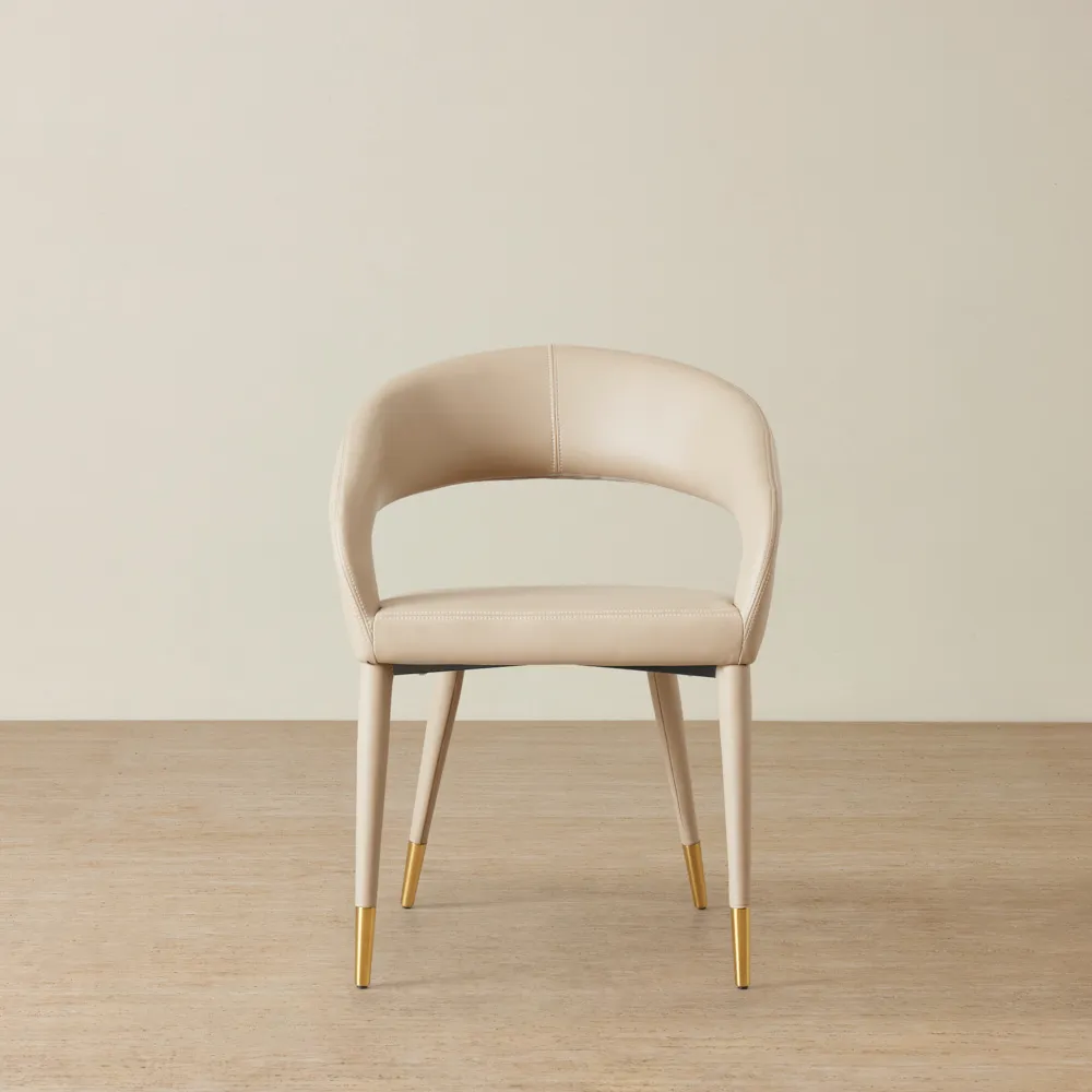 Moulin Sand Beige Vegan Leather Dining Chair - Brushed Gold Legs