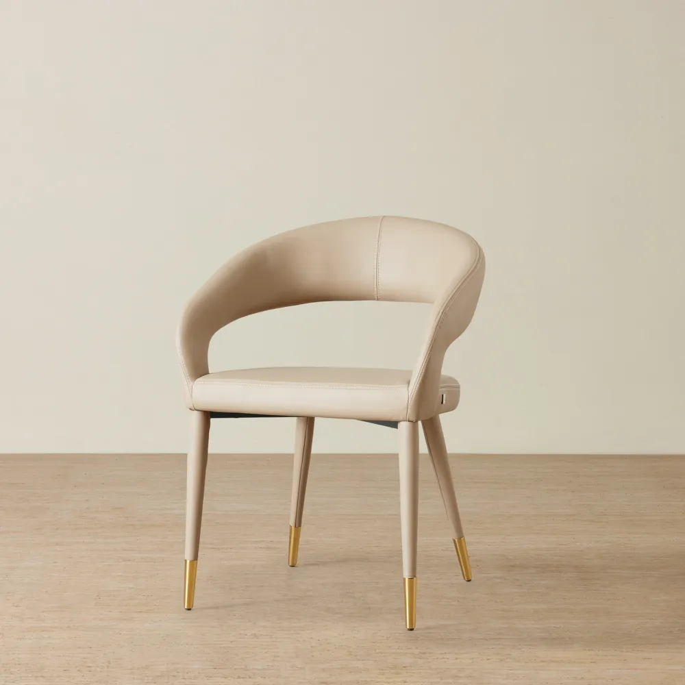 Moulin Sand Beige Vegan Leather Dining Chair - Brushed Gold Legs