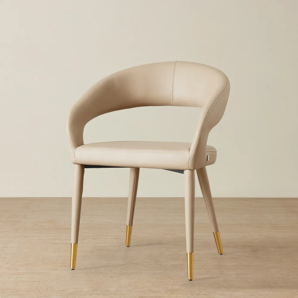 Moulin Sand Beige Vegan Leather Dining Chair - Brushed Gold Legs