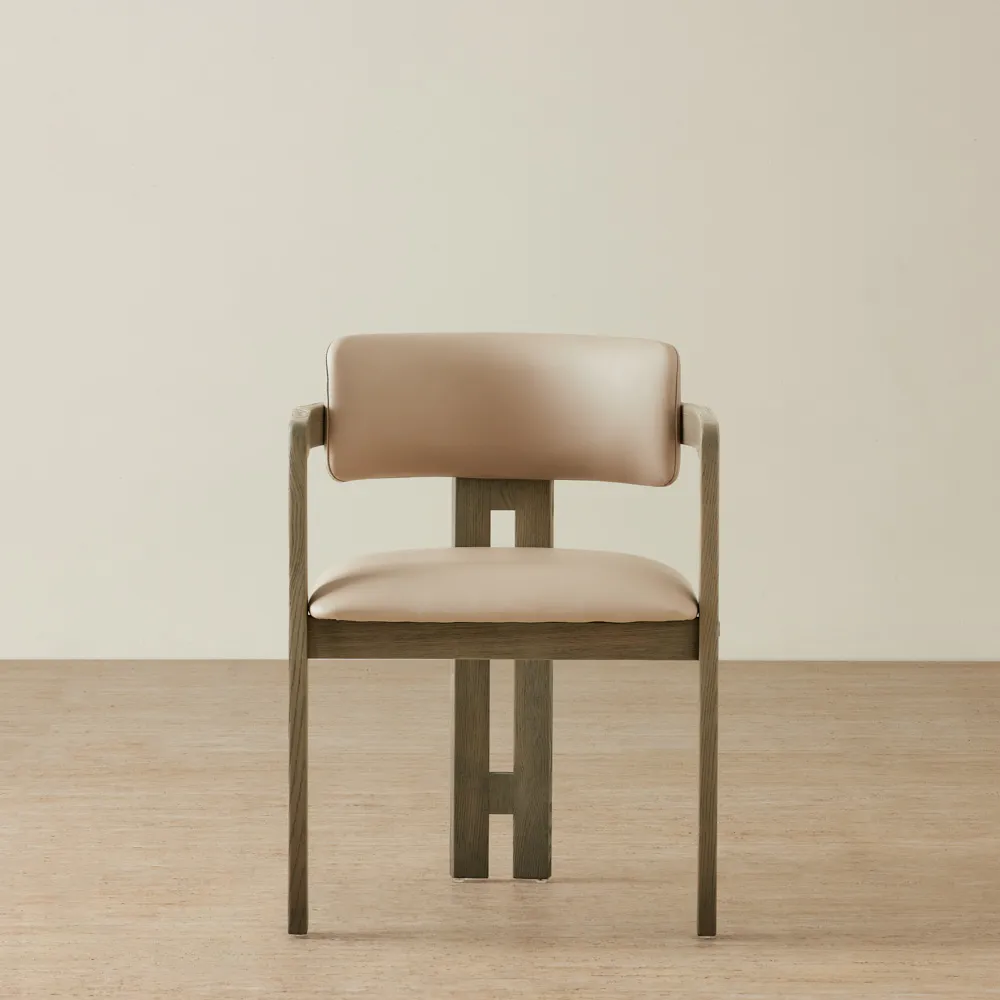 Desmond Sand Beige Vegan Leather Dining Chair - Medium Brown Ash Legs
