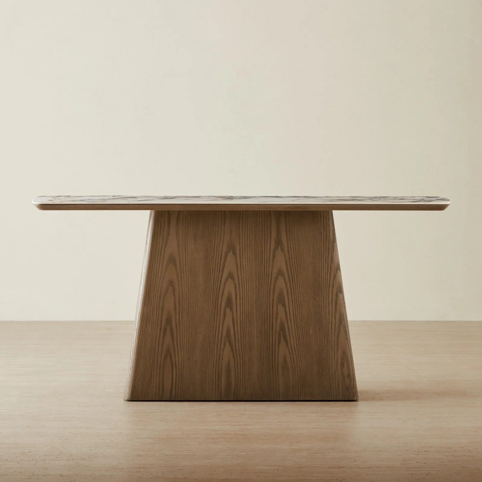 Dunstan Medium Brown Veneer Console Table with Calacatta Viola Sintered Stone Top