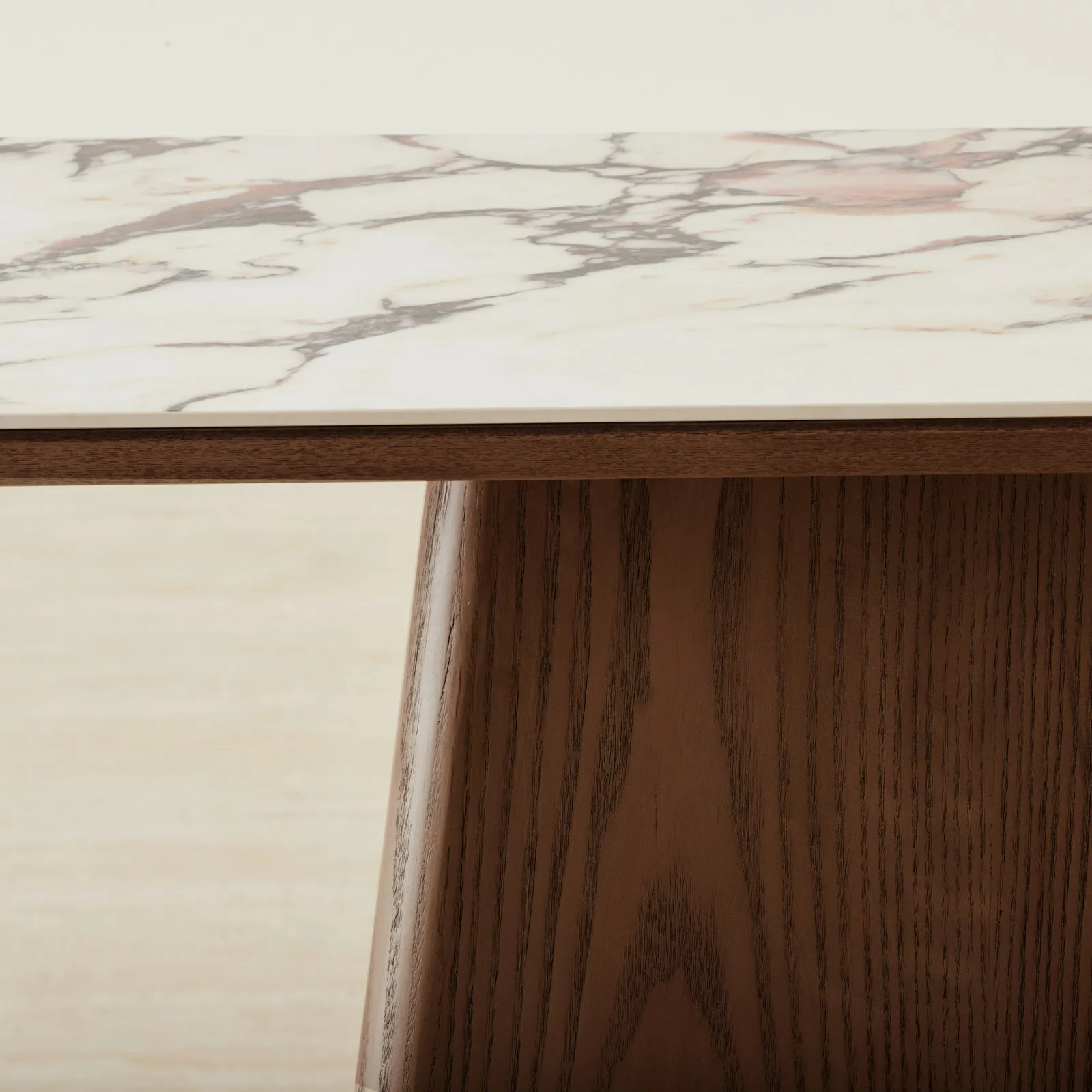 Dunstan Amber Brown Veneer Console Table with Calacatta Viola Sintered ...