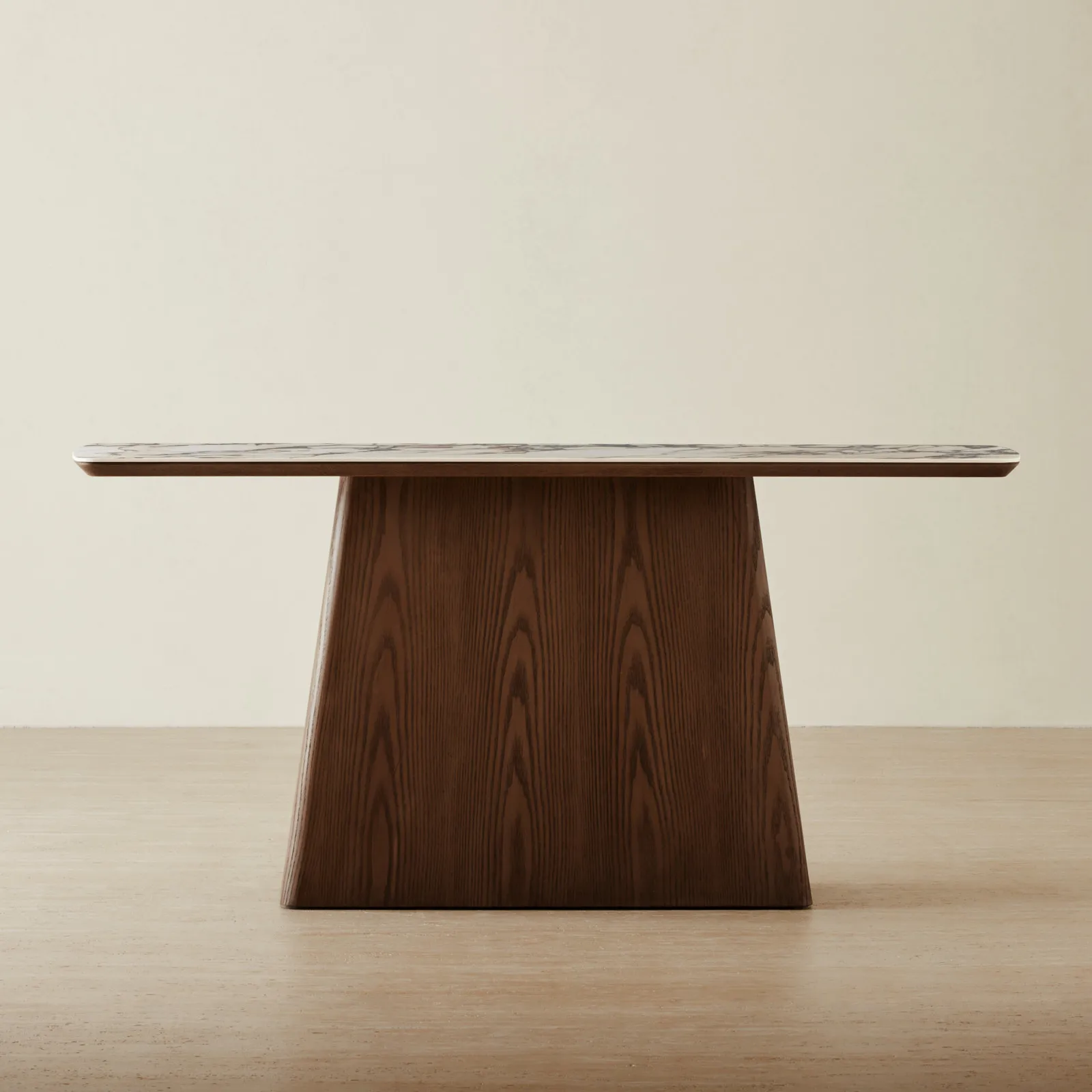 Dunstan Amber Brown Veneer Console Table with Calacatta Viola Sintered Stone Top