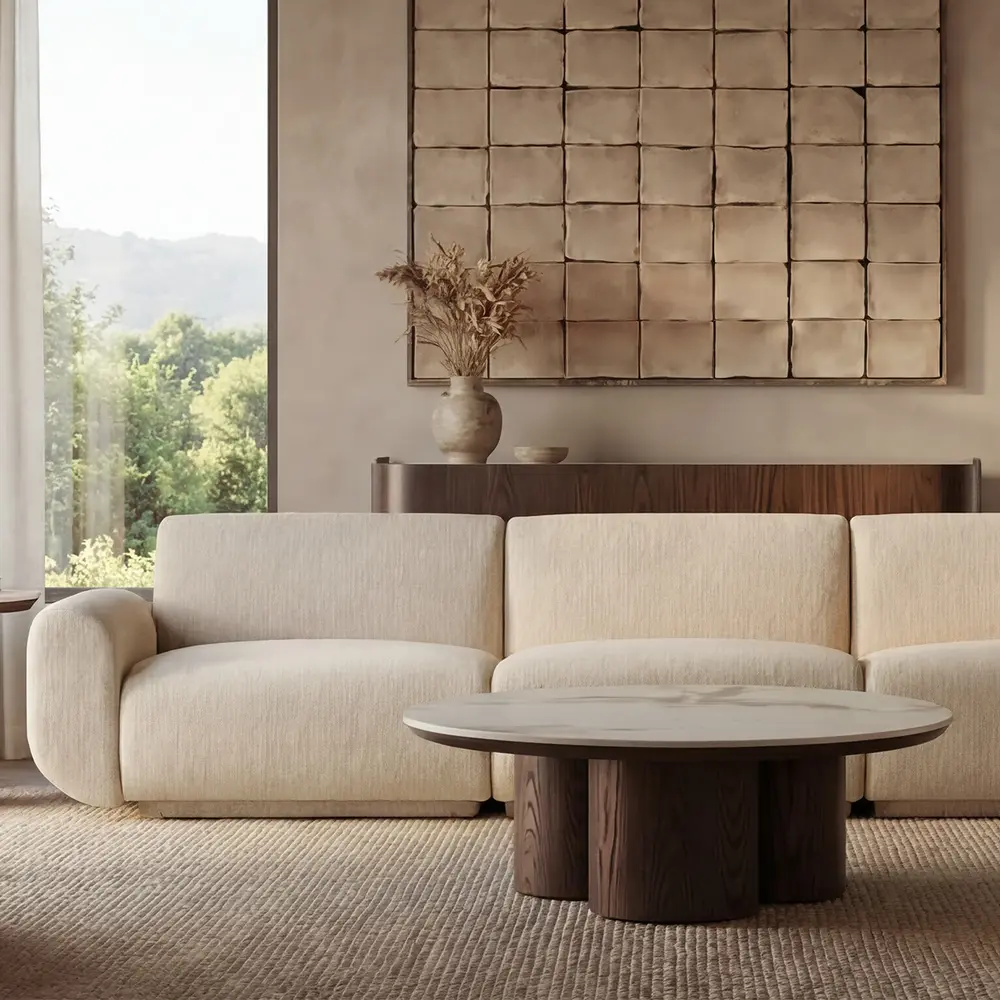 Terzetto Pandora Brown Sintered Stone Round Coffee Table High - Dark Brown Ash Legs