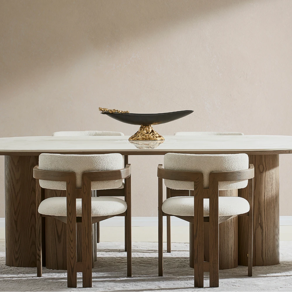 Terzetto Pandora Brown Sintered Stone Curved Dining Table - Medium Brown Wooden Legs 200x120cm