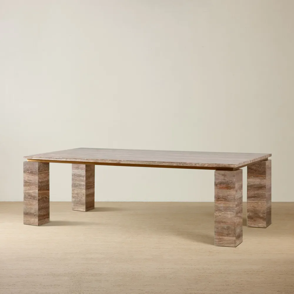 Monolith Natural Silver-Grey Travertine Dining Table
