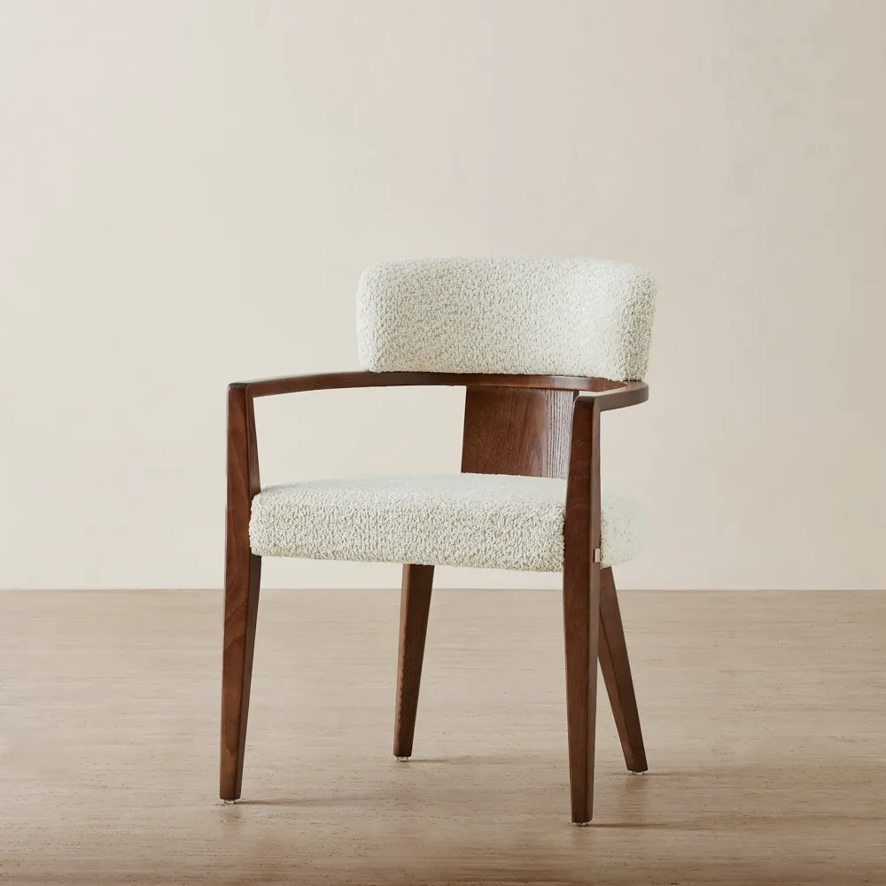 Lila Stone Cream Fabric Dining Chair - Toffee Brown Ash Veneer Legs