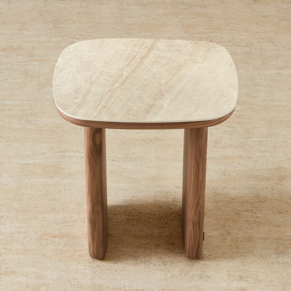Sierra Walnut Brown Side Table - Ceramic Top