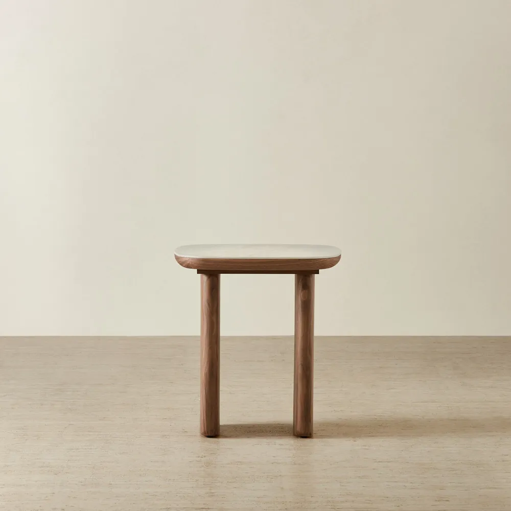 Sierra Walnut Brown Side Table - Ceramic Top