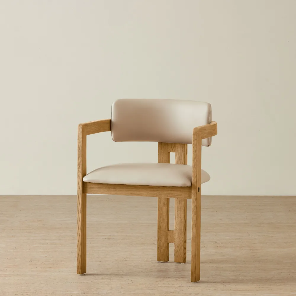 Desmond Sand Beige Vegan Leather Dining Chair - Light Brown Ash Legs