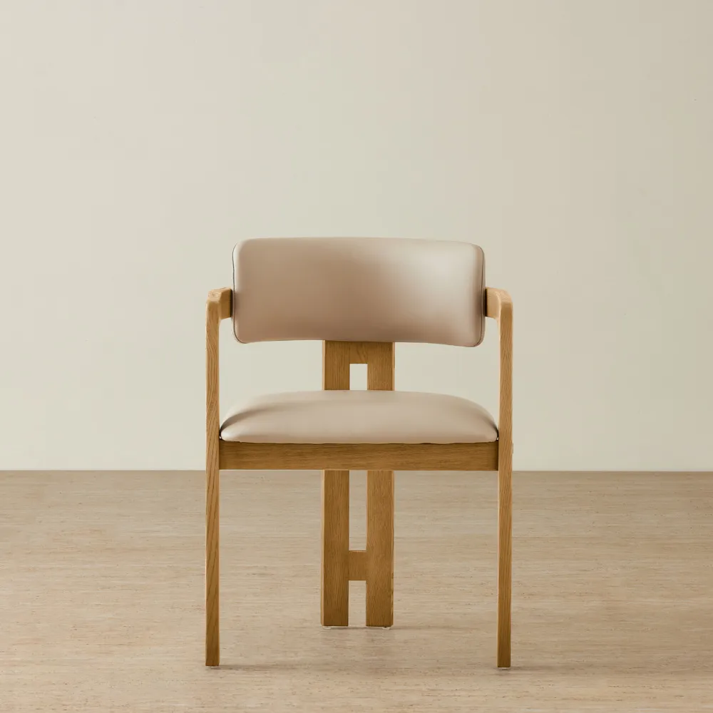 Desmond Sand Beige Vegan Leather Dining Chair - Light Brown Ash Legs