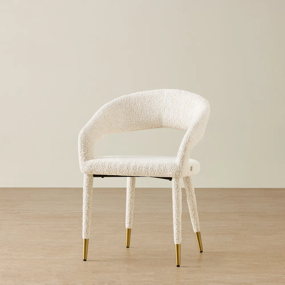 Moulin Stone Cream Woven Fabric Dining Chair - Champagne Gold Legs