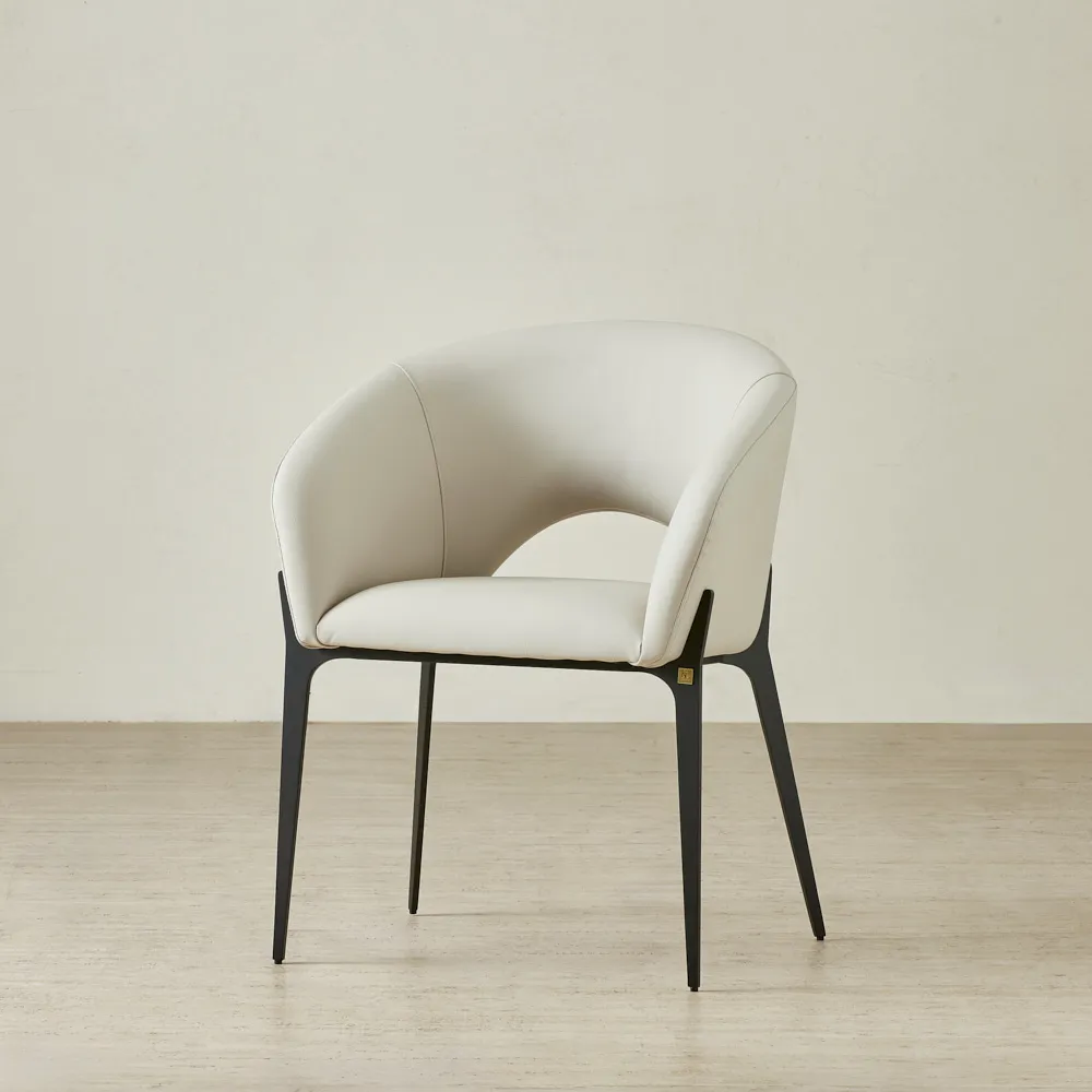 Polina Glacier Grey Vegan Leather Dining Chair - Black Legs