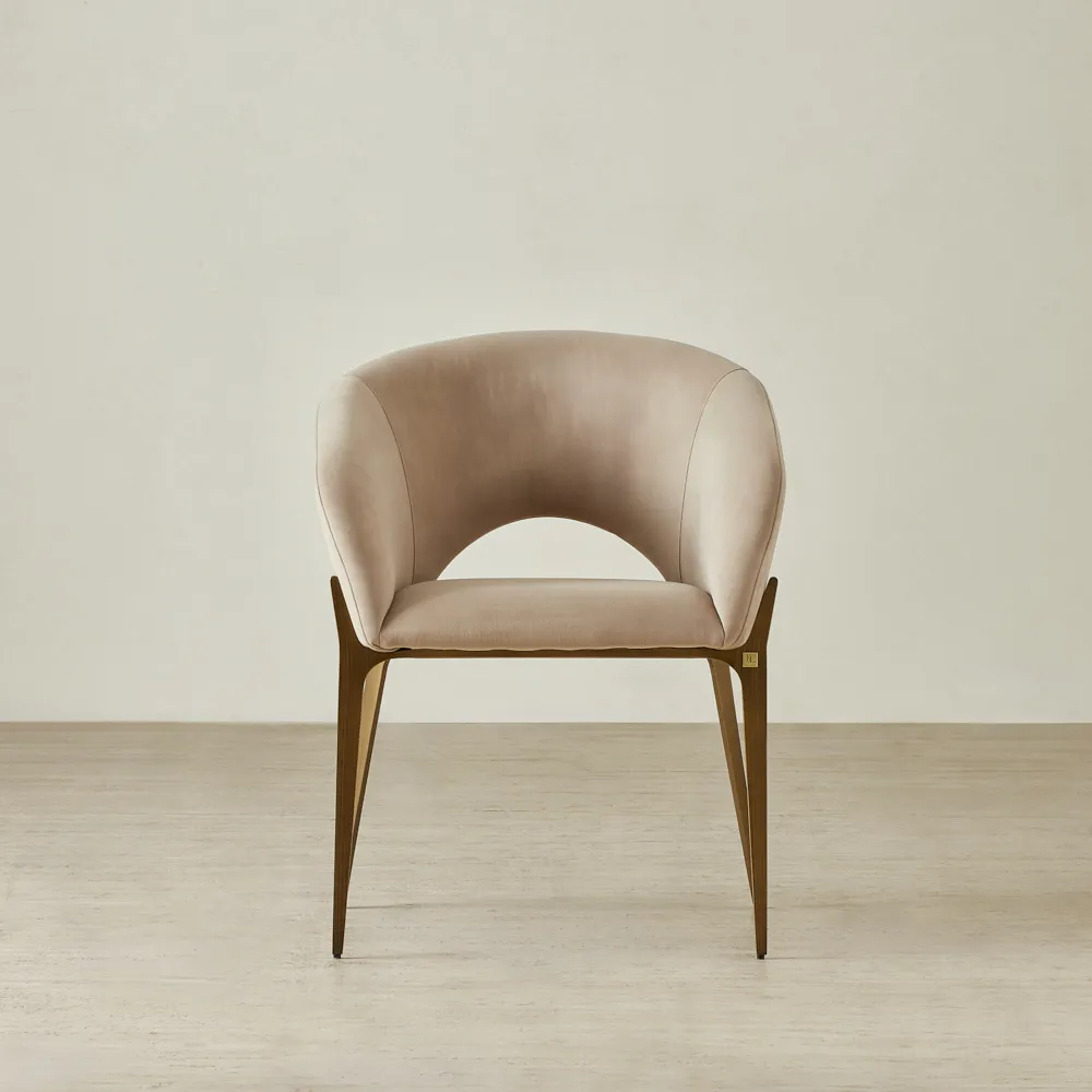 Polina Light Beige Velvet Dining Chair - Bronze Legs