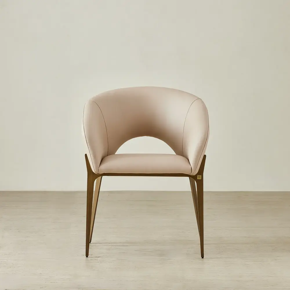 Polina Sand Beige Vegan Leather Dining Chair - Bronze Legs