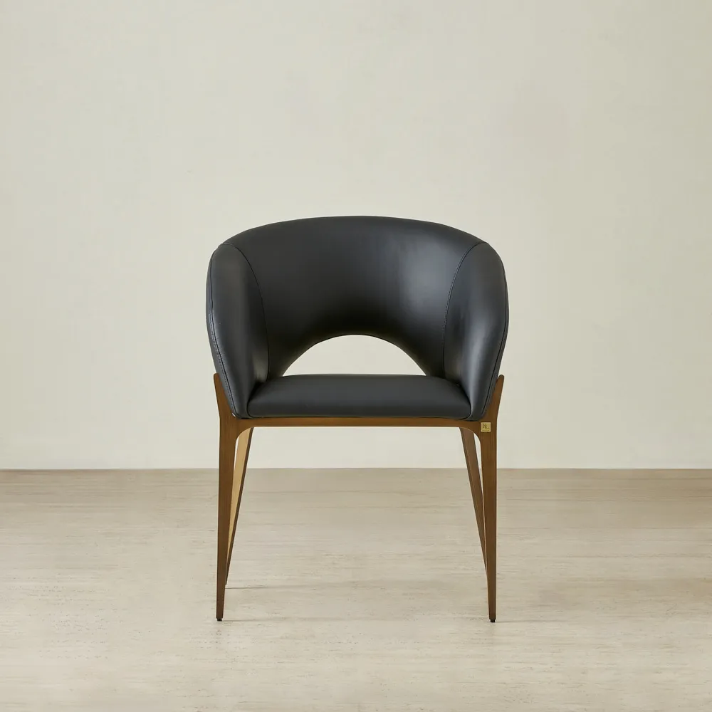 Polina Black Vegan Leather Dining Chair - Bronze Legs