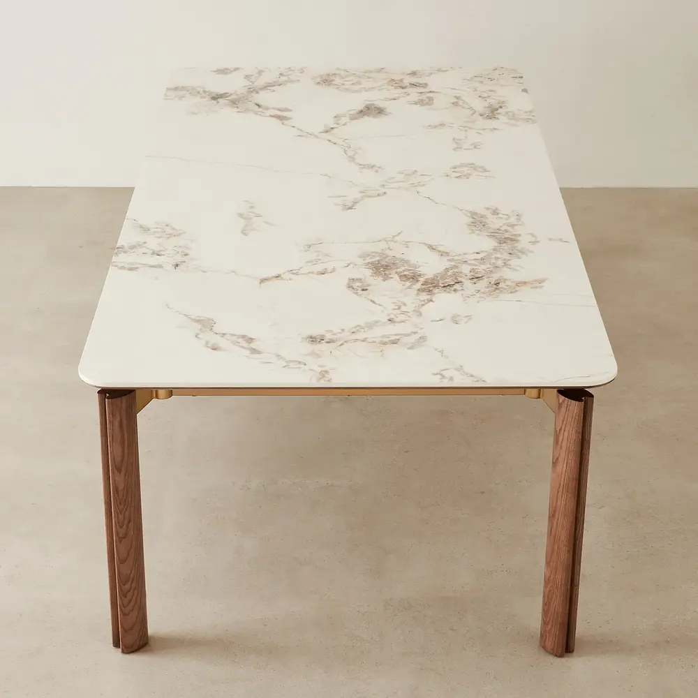 Portobello Pandora Brown Sintered Stone Top Dining Table - Toffee Brown Ash Legs 160x90cm