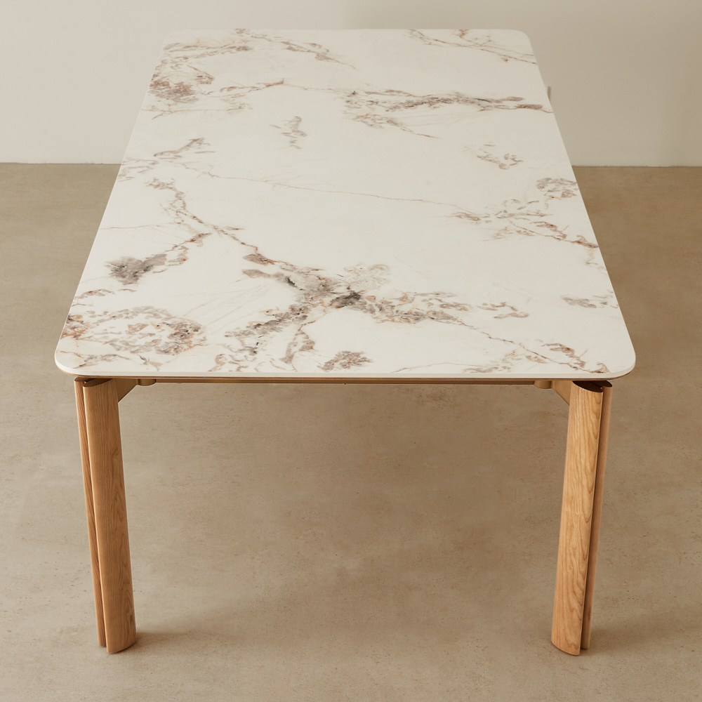 Portobello Pandora Brown Sintered Stone Top Dining Table - Light Brown Ash Legs 270x120cm