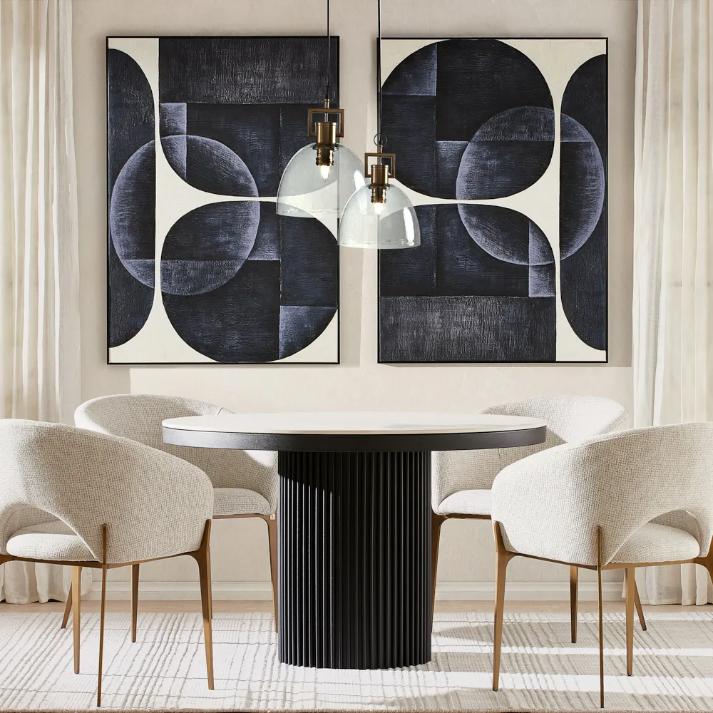 Archie White Sintered Stone Round Dining Table - Matte Black Leg 120cm