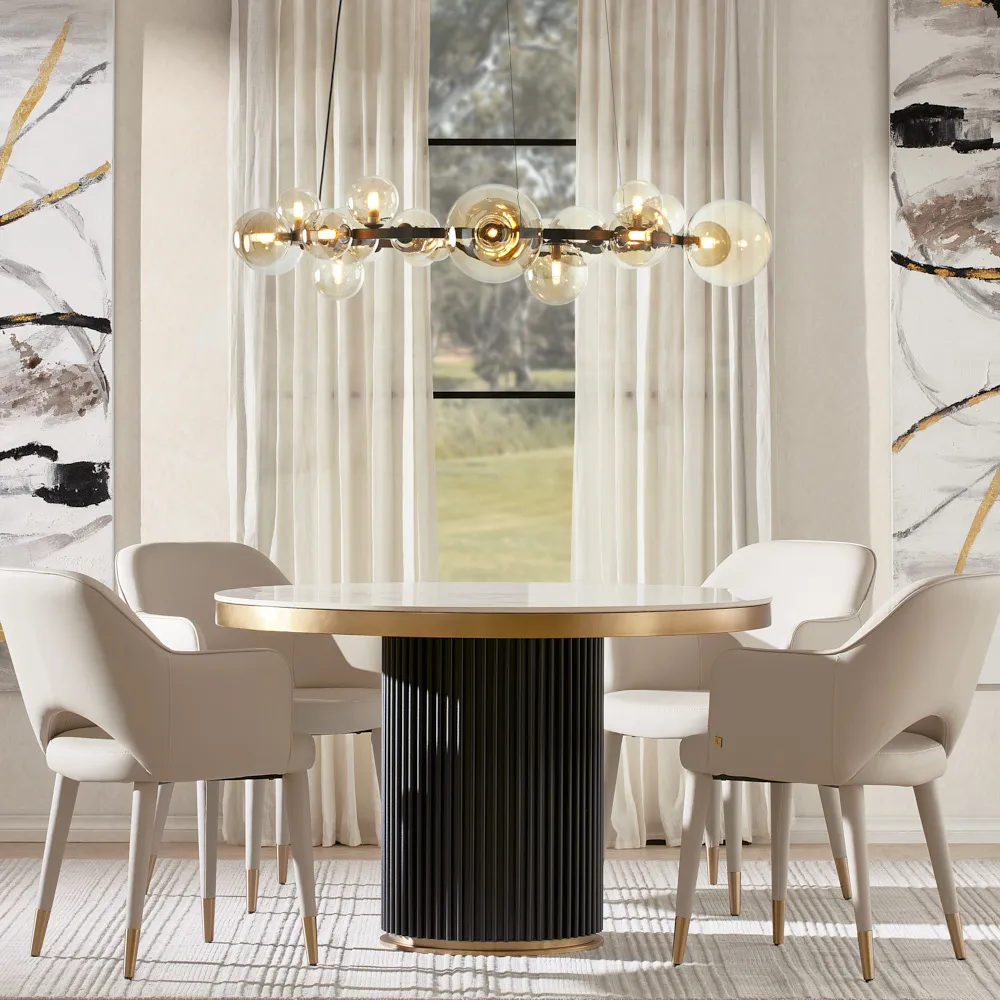 Archie Statuario White Sintered Stone Round Dining Table - Matte Black Leg 120cm