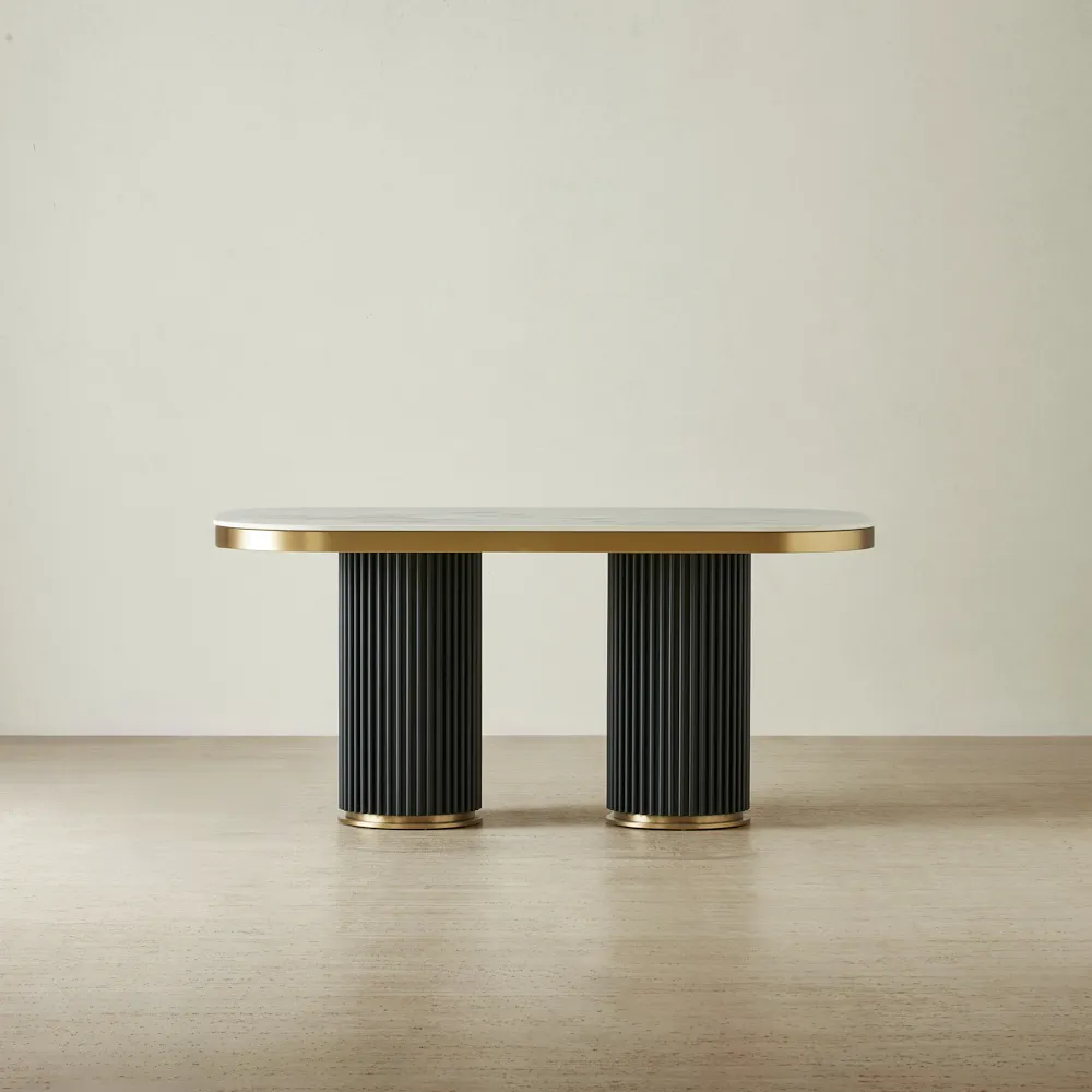 Archie Statuario White Sintered Stone Dining Table - Matte Black Legs 160x90cm
