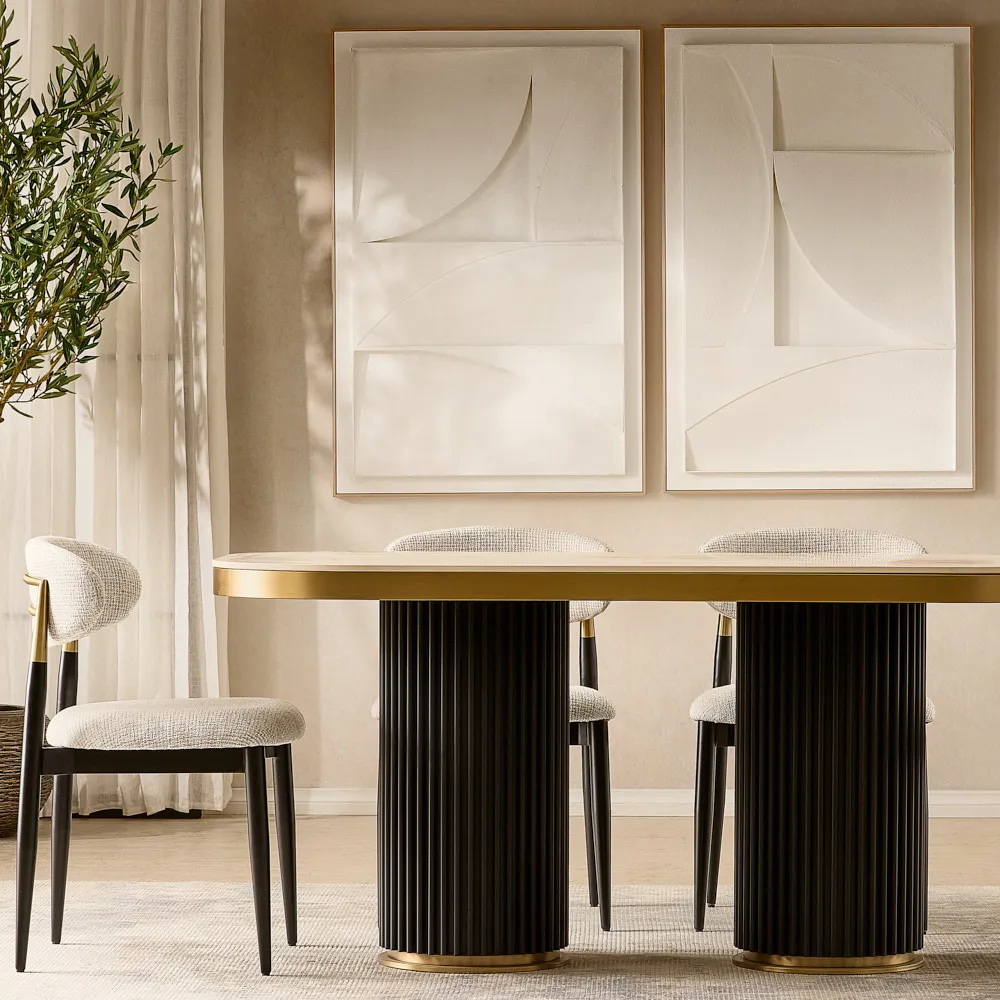 Archie Statuario White Sintered Stone Dining Table - Matte Black Legs 160x90cm