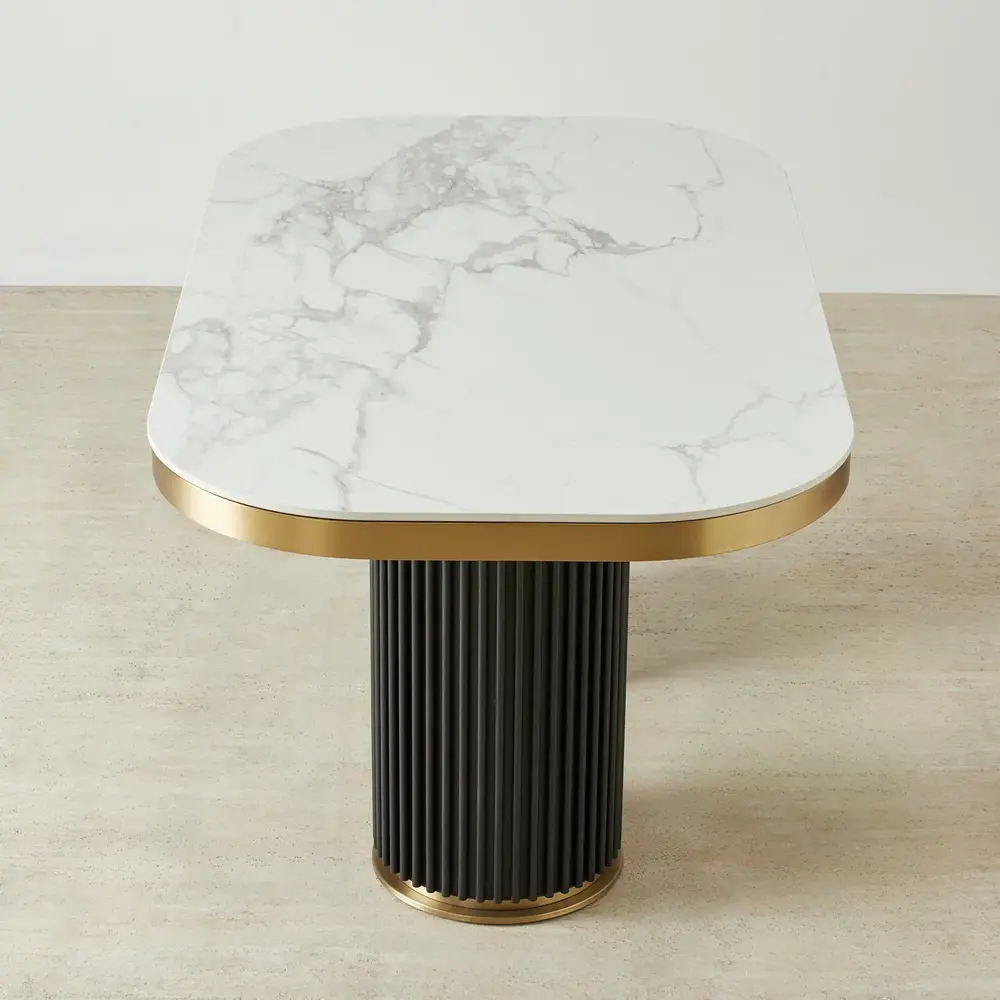 Archie Statuario White Sintered Stone Dining Table - Matte Black Legs 160x90cm