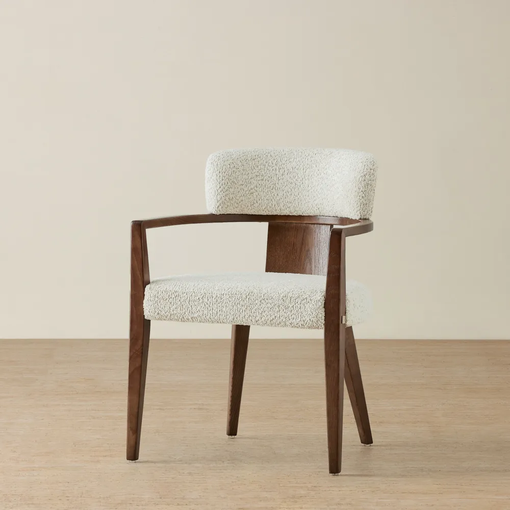 Lila Stone Cream Fabric Dining Chair - Amber Brown Wooden Legs
