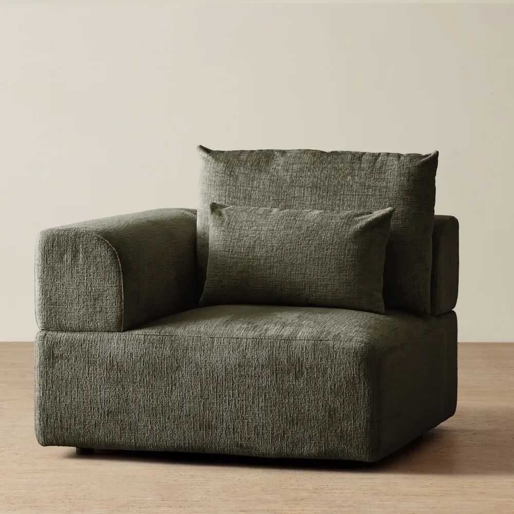 Riviera III Green Chenille Fabric Sofa - Left Seat