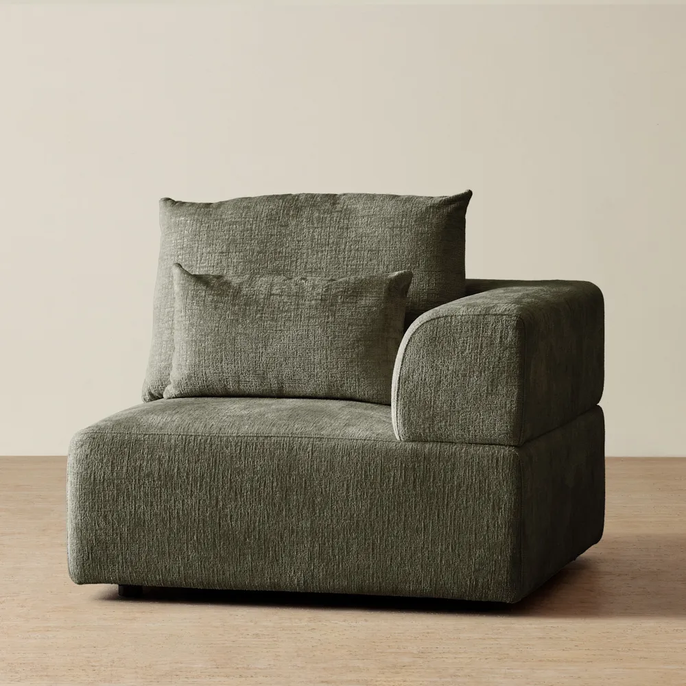 Riviera III Green Chenille Fabric Sofa - Right Seat