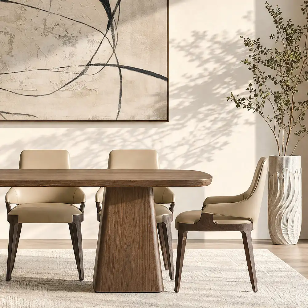 Maggie Sand Beige Vegan Leather Dining Chair - Smoky Ash Legs
