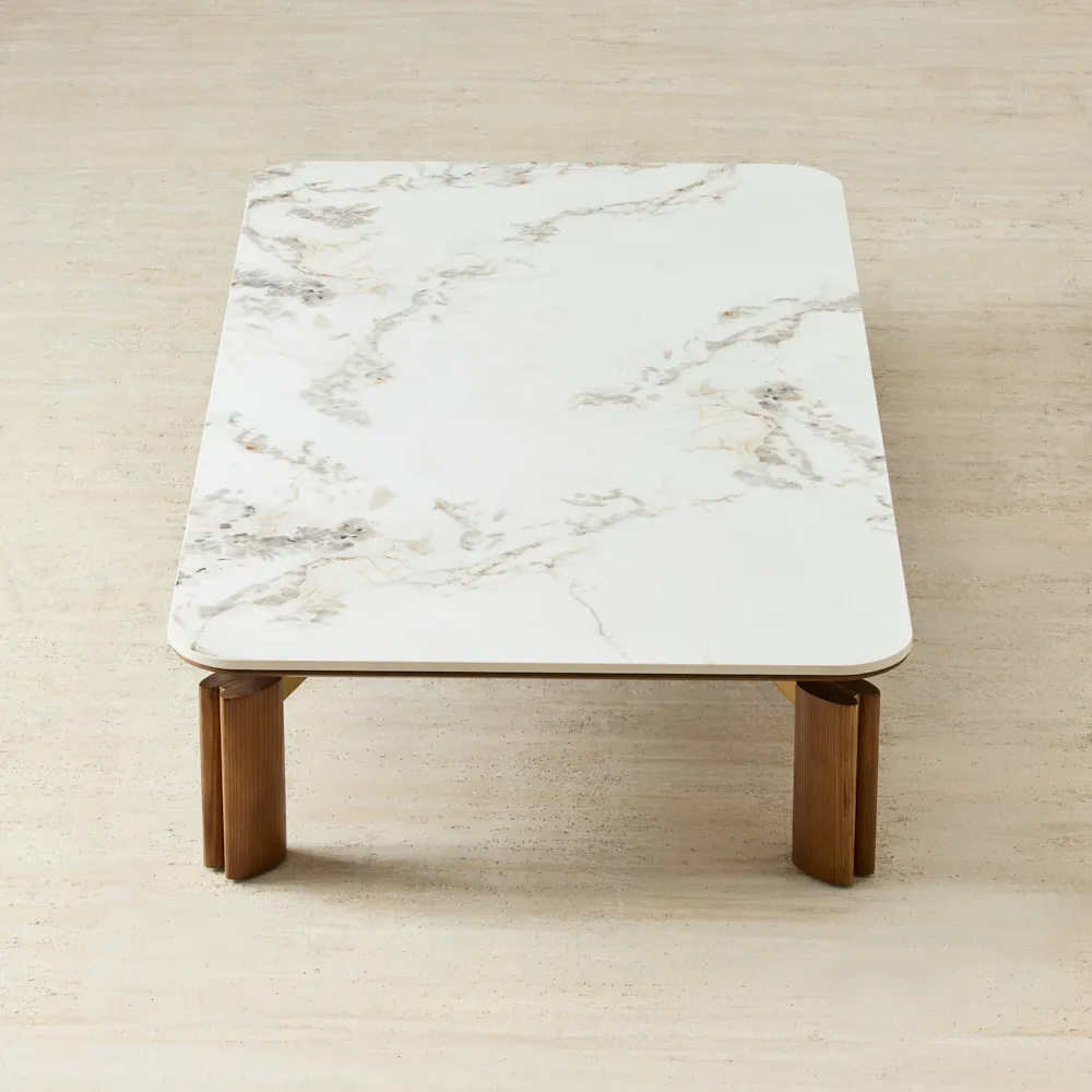 Portobello Toffee Brown Ash Veneer Rectangular Coffee Table - Pandora Brown Sintered Stone Top